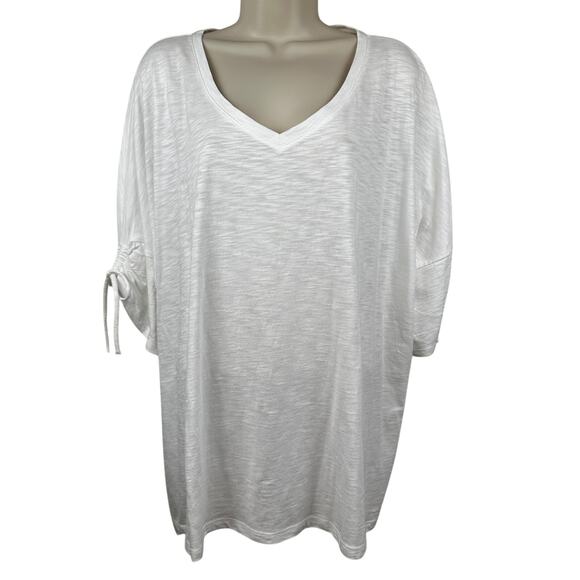 Talbots Slubbed Knit Top Shirt Cotton Modal Tie Detail White 3XP Petite Classic - Picture 1 of 11